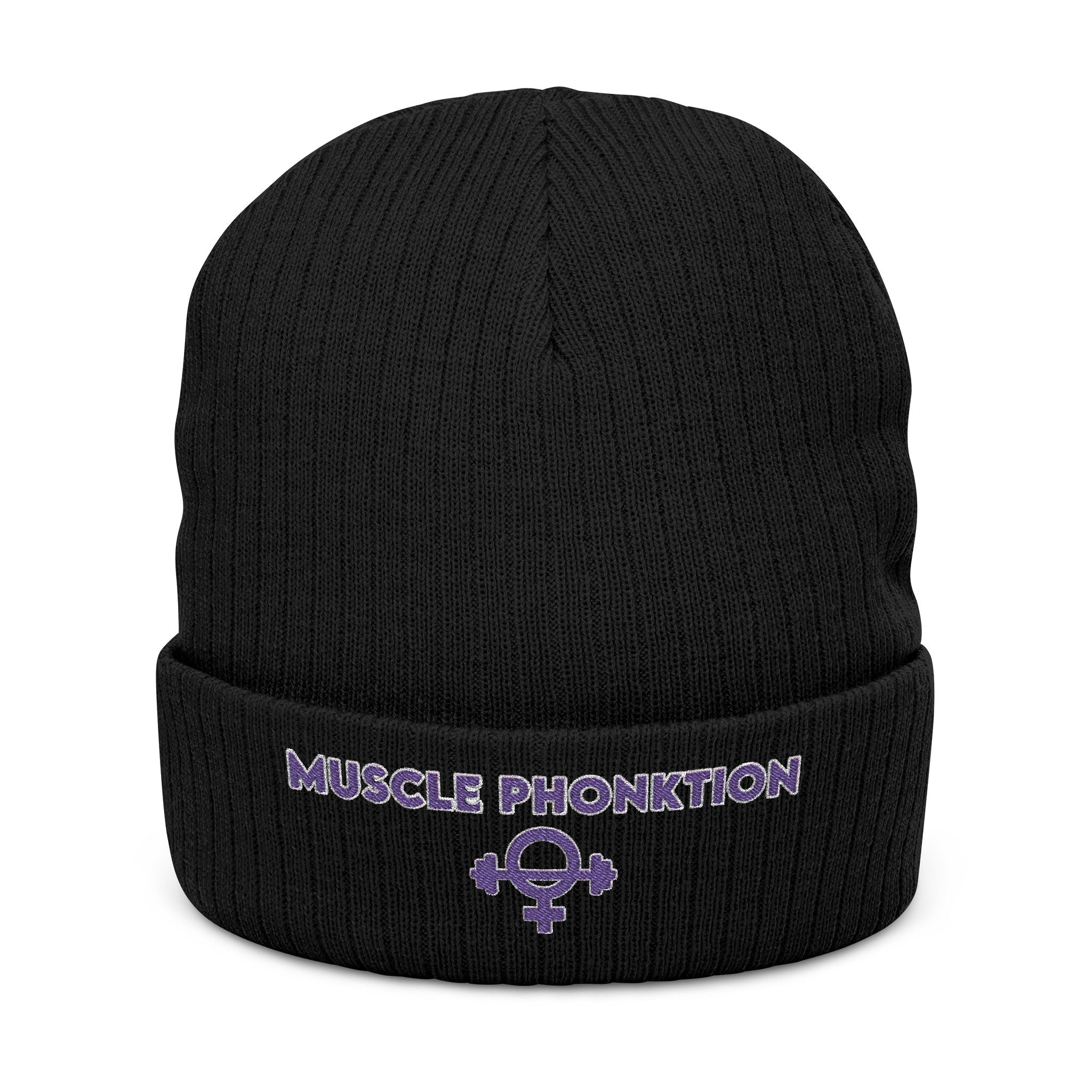 Muscle Phonktion Embroidered Ribbed Knit Beanie