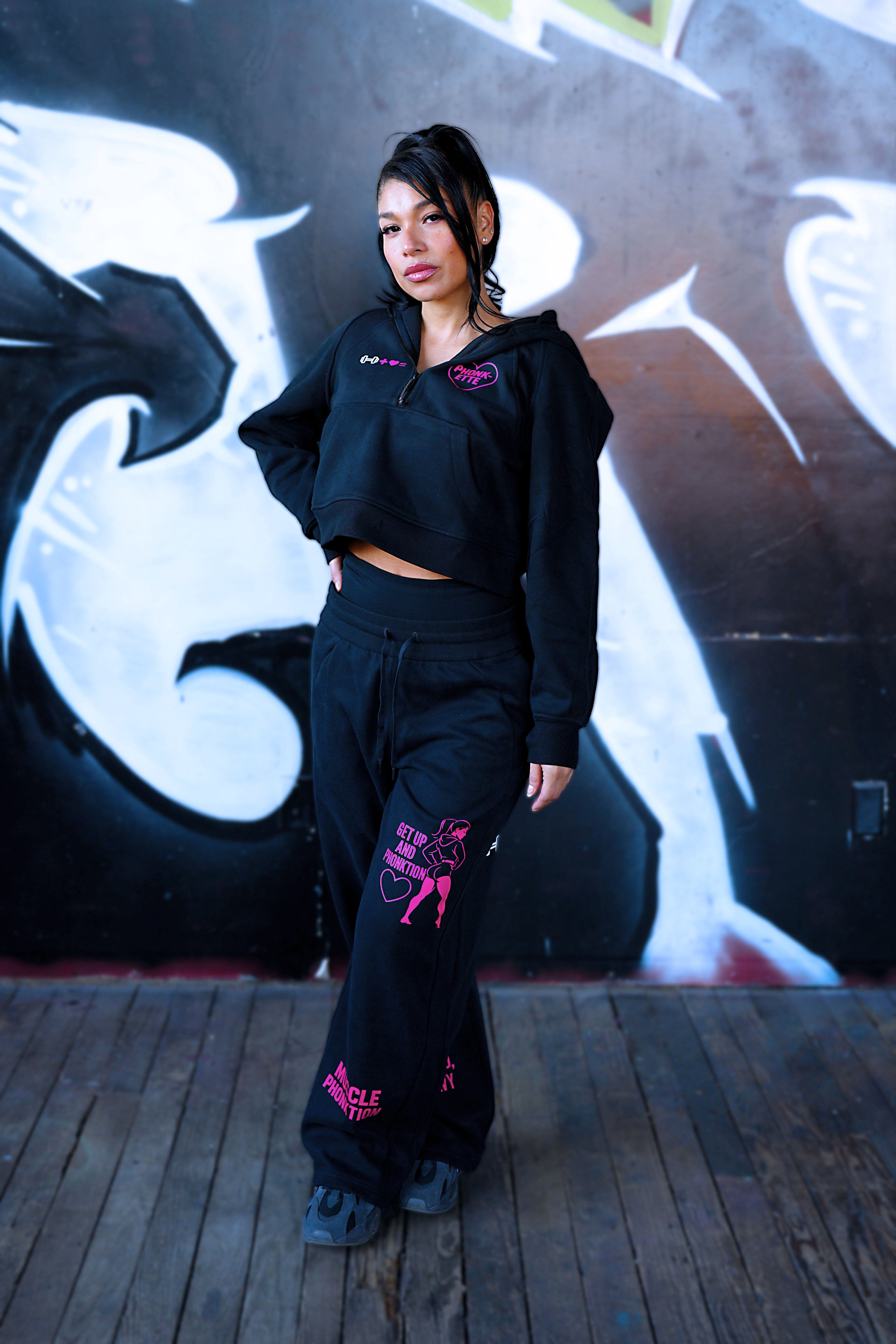 "PHONK-ETTE" Cropped Half-Zip Hoodie