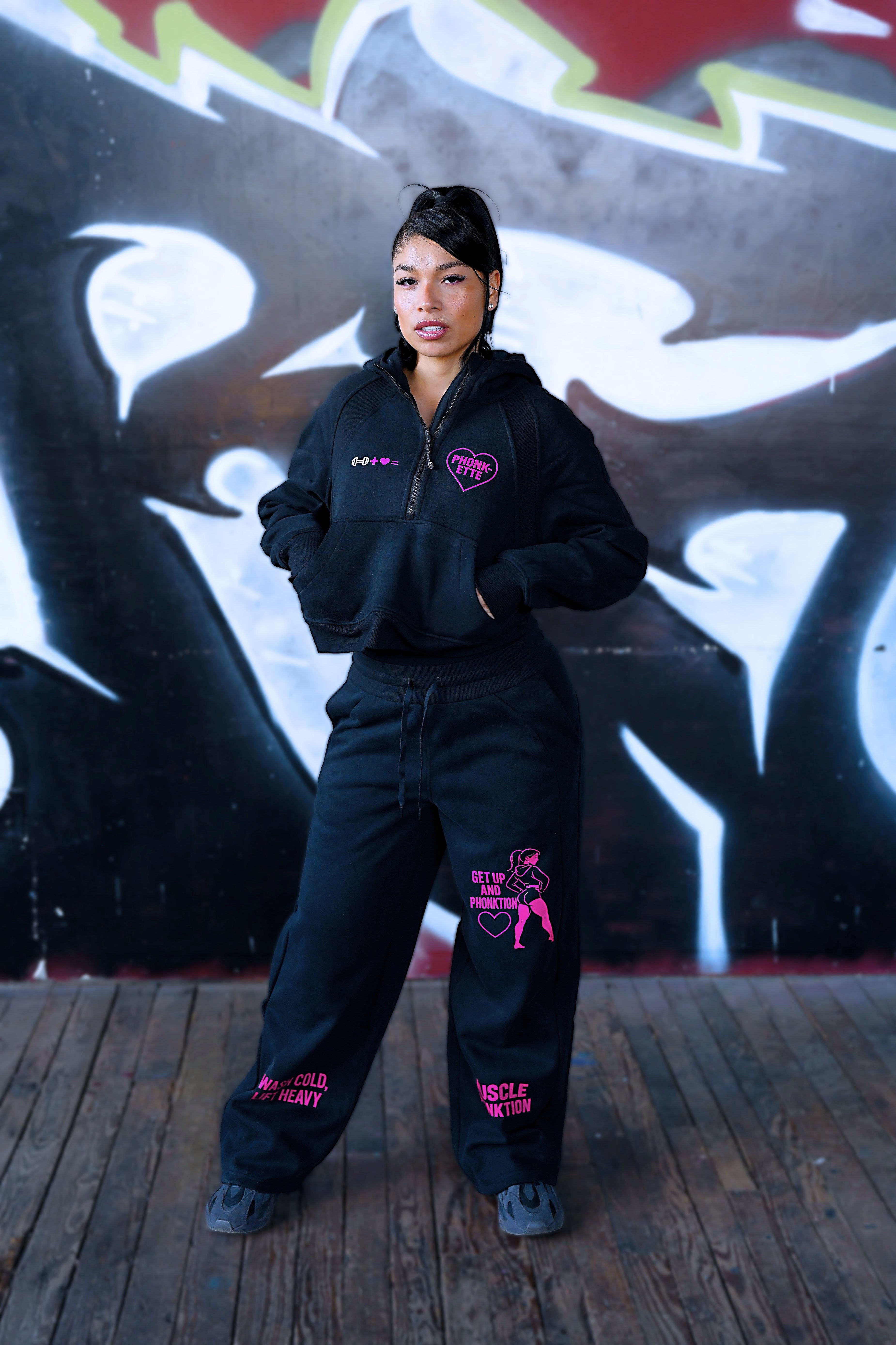 "PHONK-ETTE" Cropped Half-Zip Hoodie